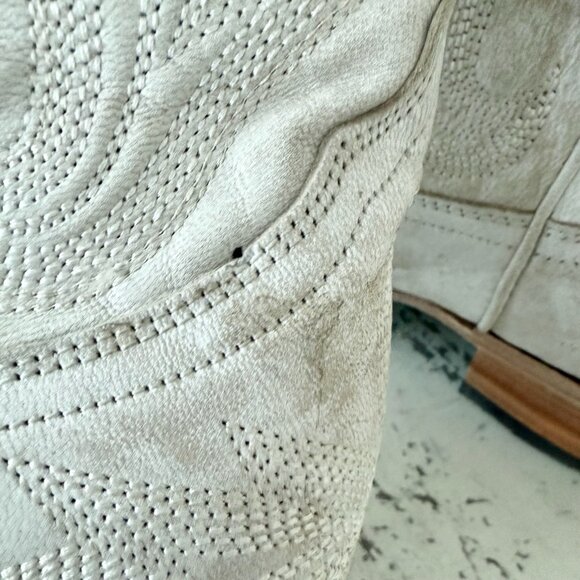 Lane LEXINGTON Women Cowboy Bootie 9 White Leather Western Cowgirl Short Boots - Picture 10 of 12